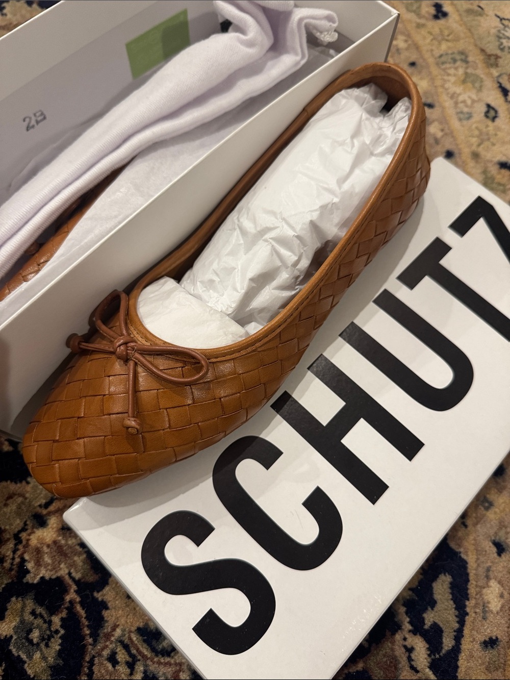SCHUTZ Arissa Woven Leather Ballet Flat with Bow